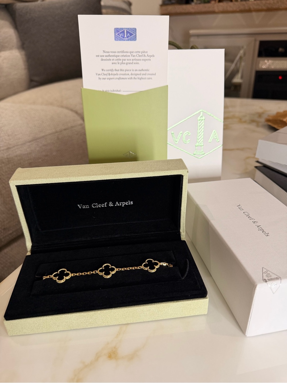 Van Cleef & Arpels Gold Alhambra Bracelet with Black Motifs